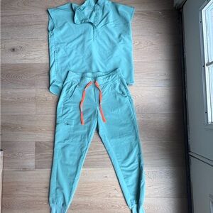 Figs Teal Jogger Set with Orange Drawstrings